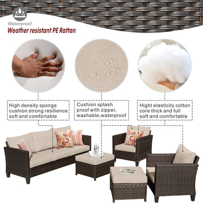 Ensemble de 5 sièges de jardin à dossier haut en osier OVIOS