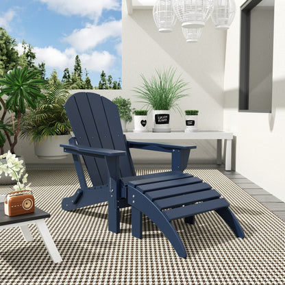 Chaise Adirondack pliable Polytrends Laguna en PEHD pour terrasse extérieure toutes saisons avec pouf (ensemble 2 pièces)