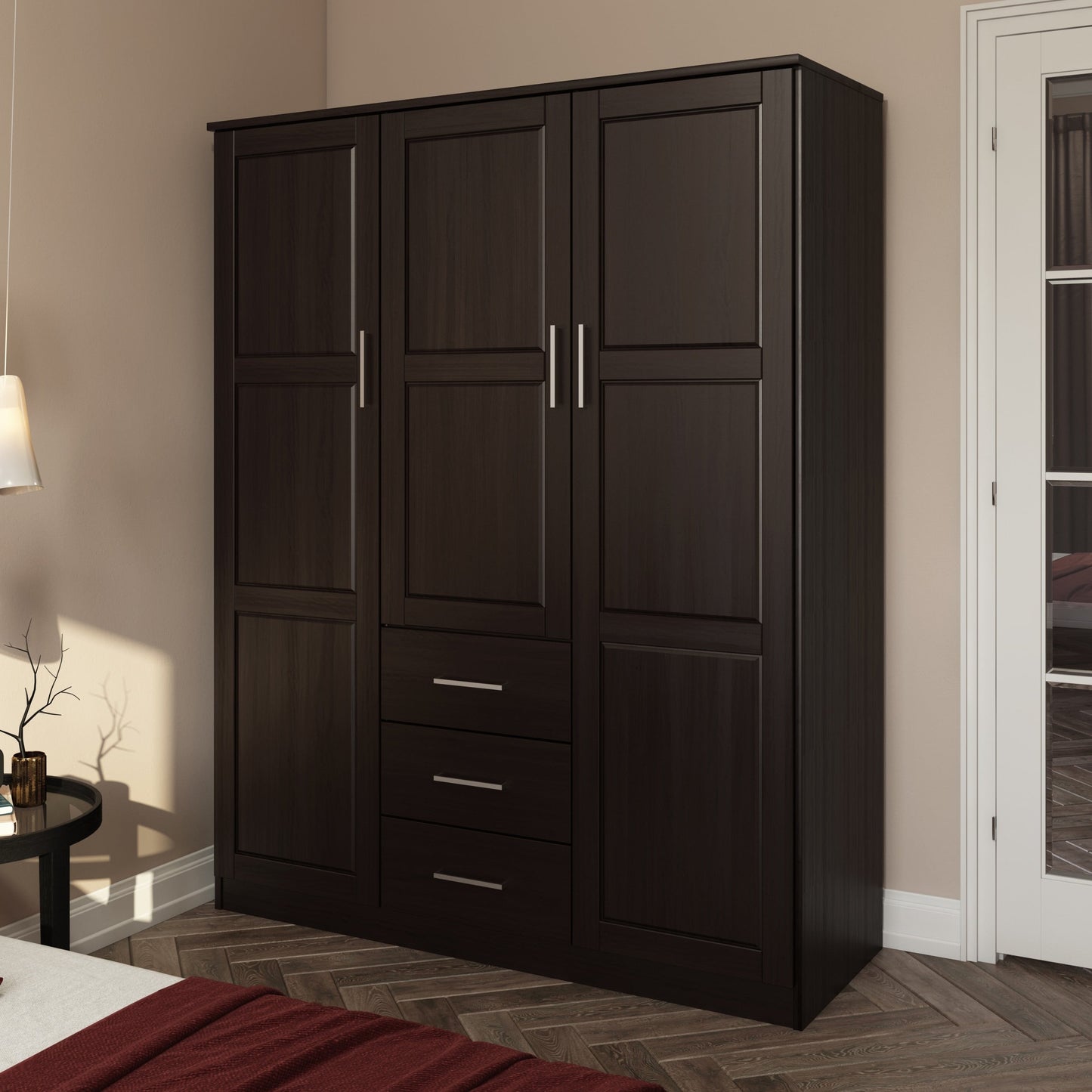 Armoire penderie 3 portes Cosmo 100 % bois massif de Palace Imports avec portes en bois massif ou en miroir