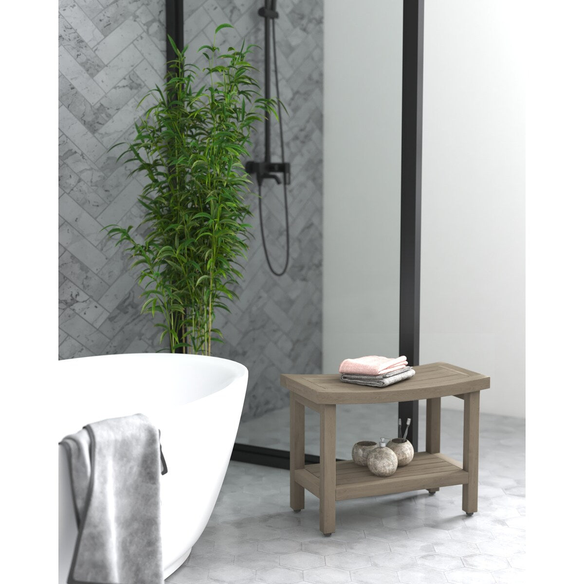 Banc de douche breveté en teck Sumba avec étagère
