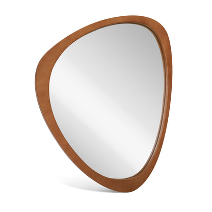 Miroir mural asymétrique en forme de pavé avec cadre en pin