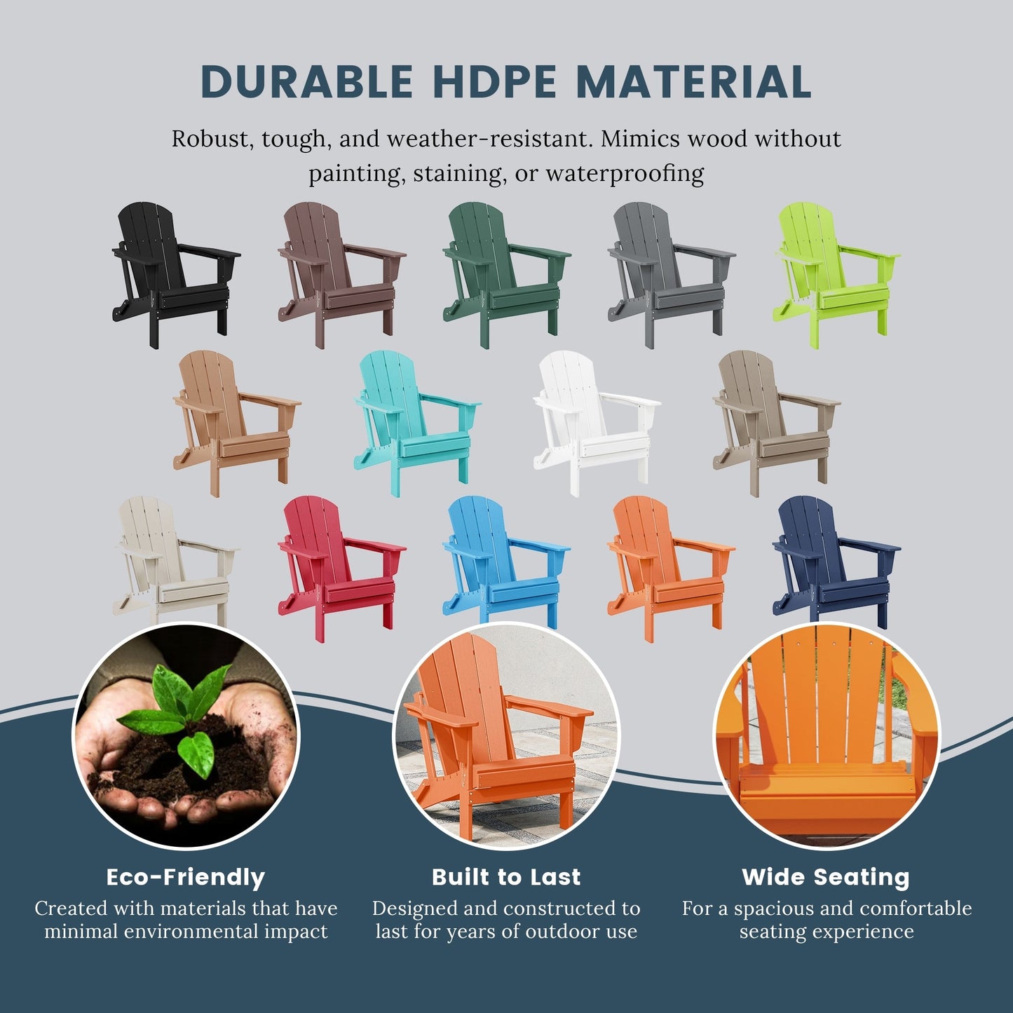 Chaise pliante Adirondack Polytrends Laguna résistante à la décoloration et aux intempéries pour patio extérieur