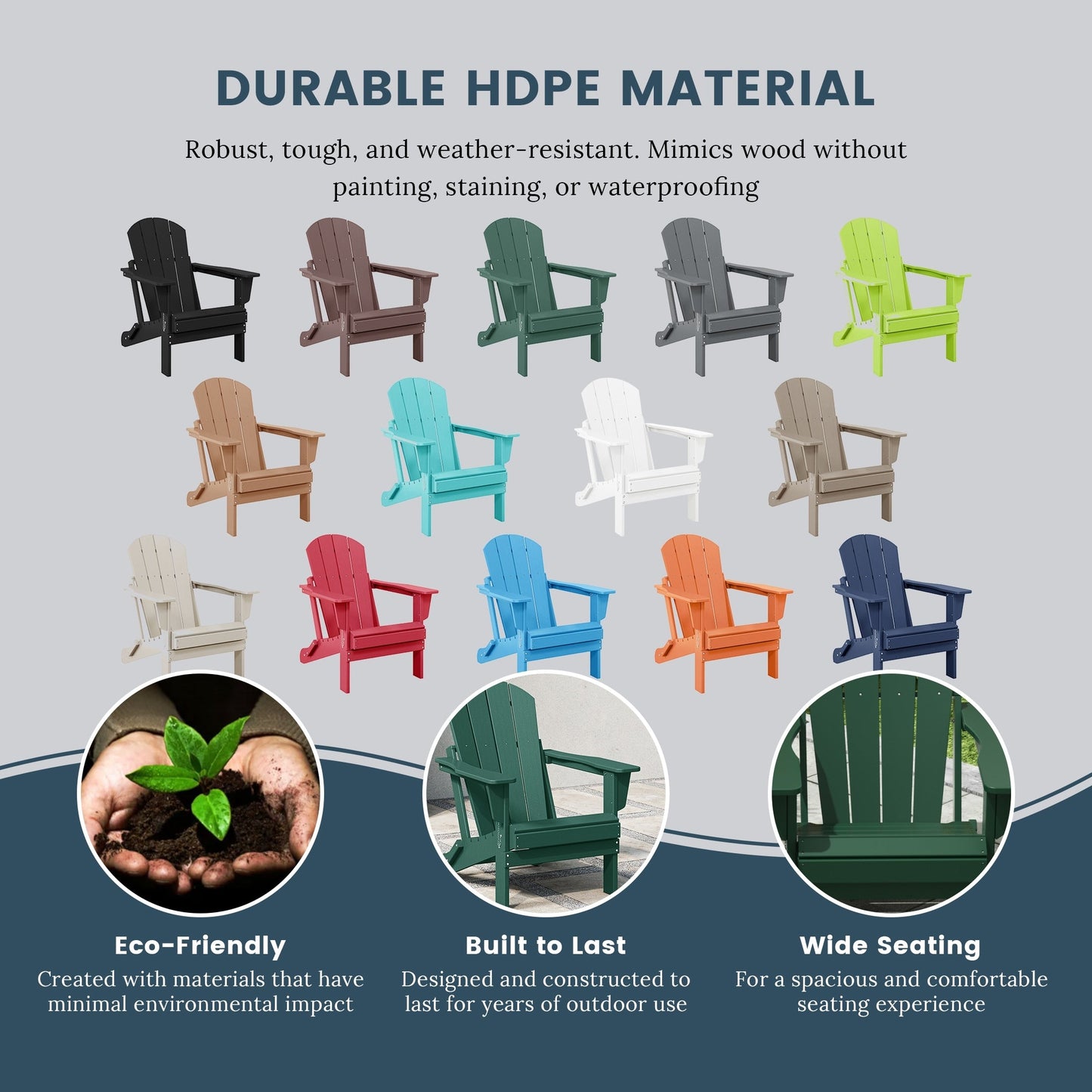 Chaise pliante Adirondack Polytrends Laguna résistante à la décoloration et aux intempéries pour patio extérieur