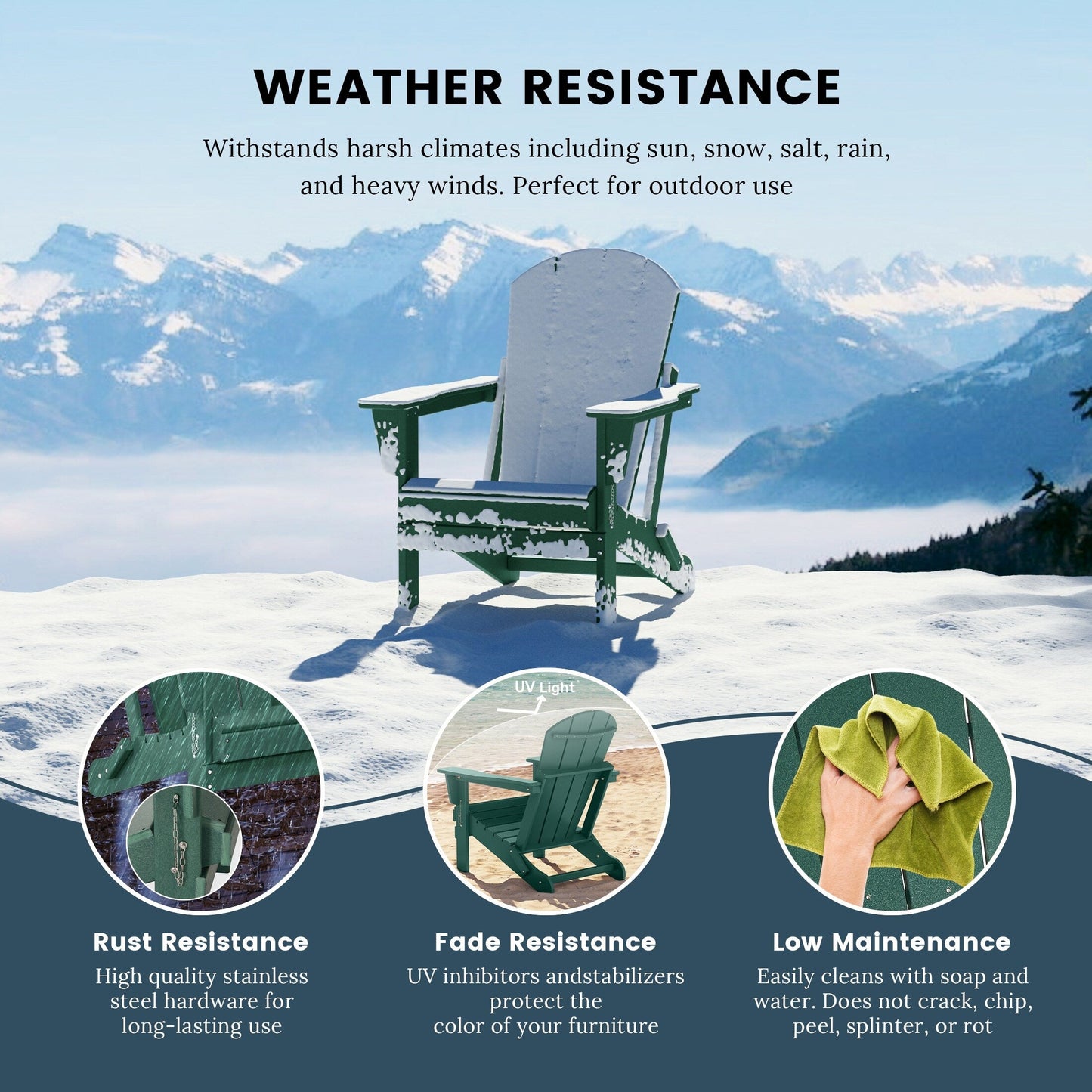 Chaises pliantes Adirondack Polytrends Laguna résistantes aux intempéries (lot de 4)