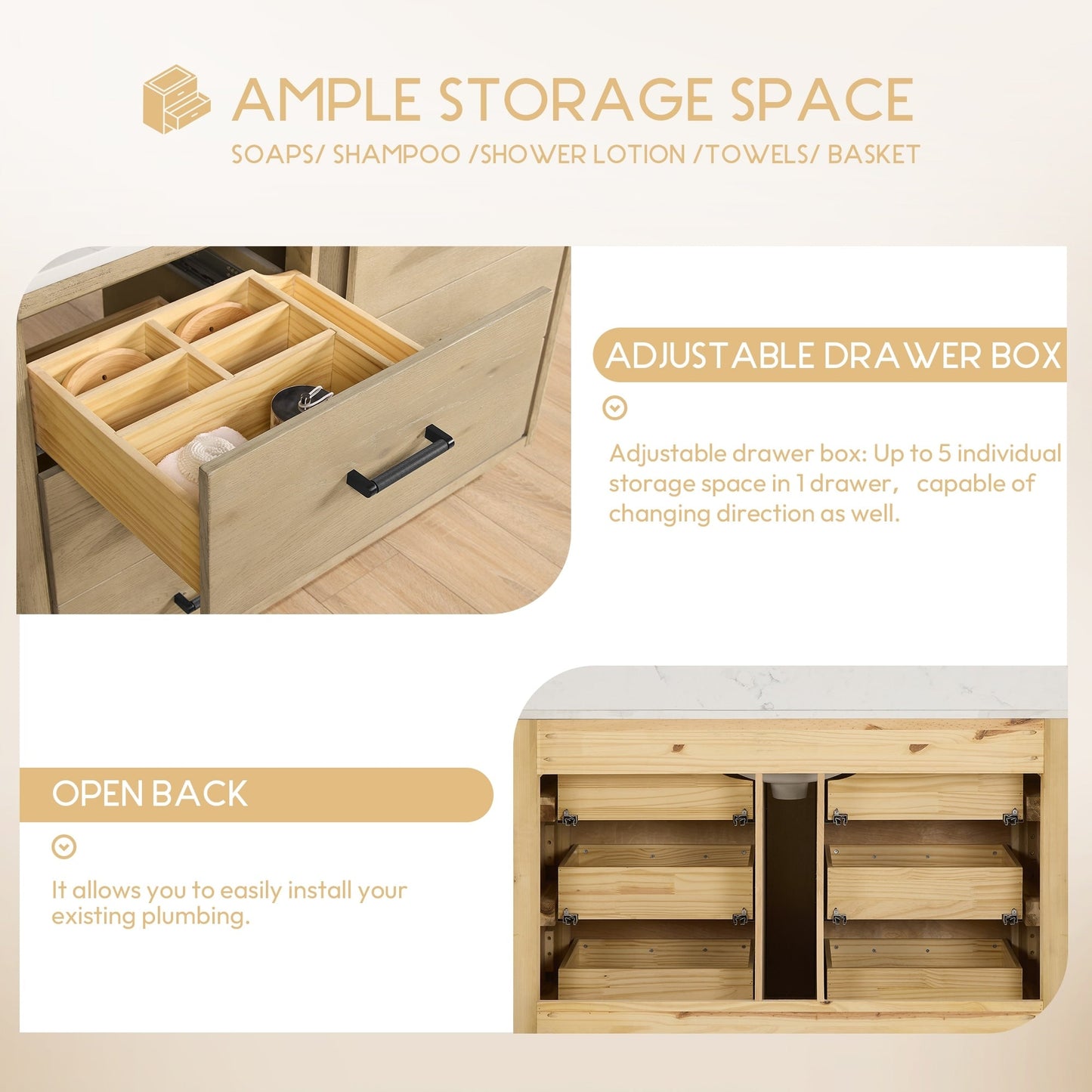 Meuble-lavabo Porto avec dessus en quartz blanc sans miroir