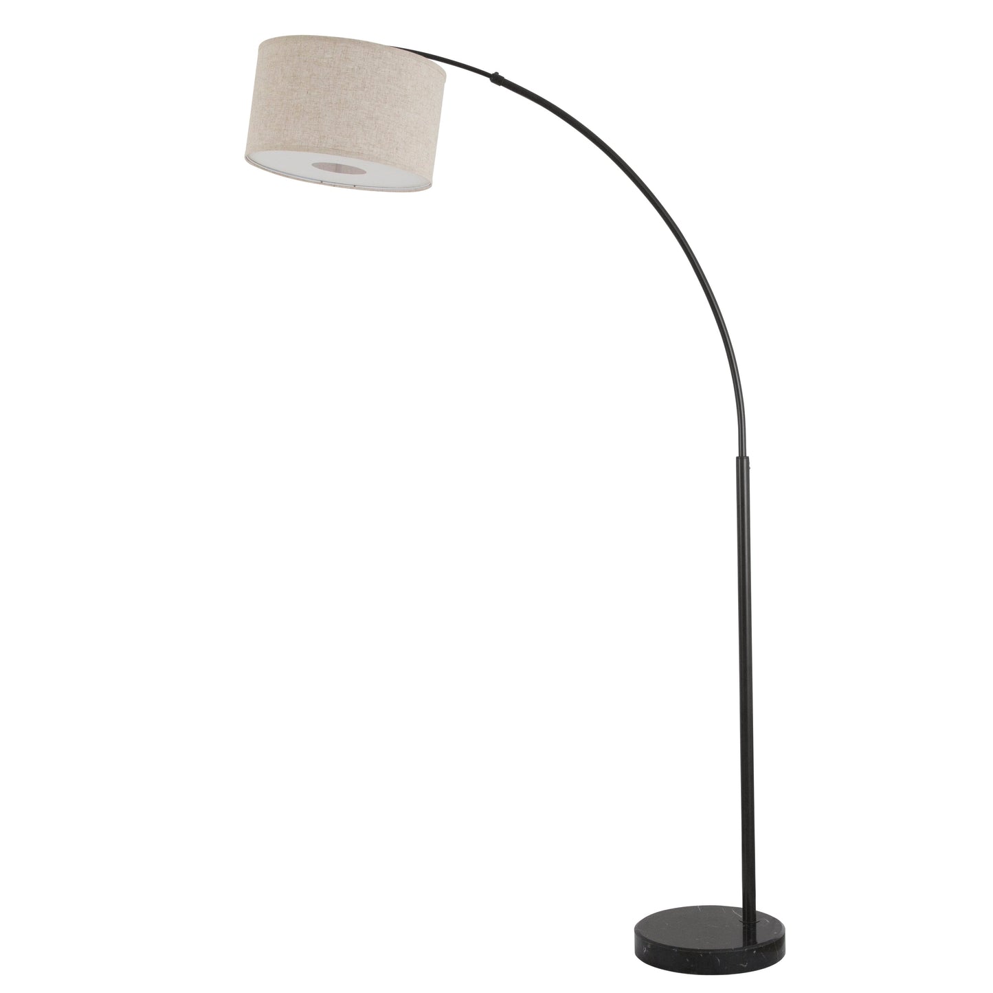 Lampadaire arqué réglable en acier Q-Max 81 avec abat-jour extra large et base en marbre