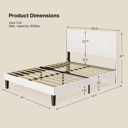 Lit Queen/Full rembourré à canaux verticaux avec tête de lit à oreilles