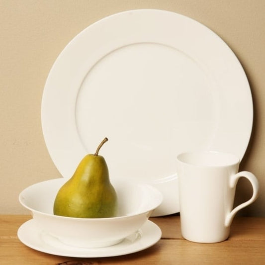 Service de table 16 pièces en porcelaine tendre à bord vanille rouge