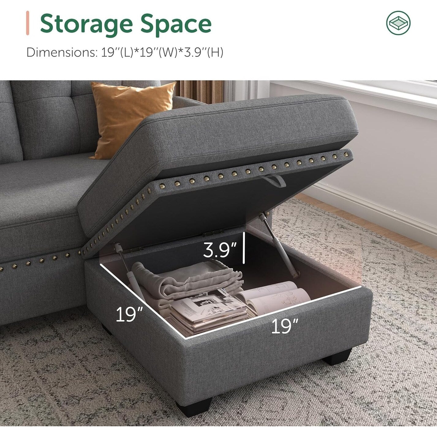 Canapé sectionnel réversible en L, convertible, 4 places, gris foncé