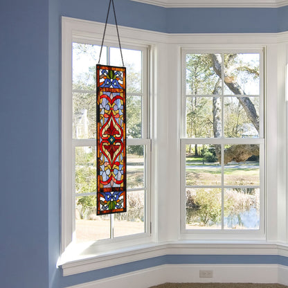 Panneau de fenêtre en vitrail victorien Fleur de lys River of Goods - 9,5 L x 0,25 l x 36 H