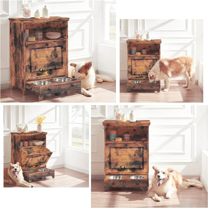 Station d'alimentation pour chiens Roomfitters avec 2 gamelles surélevées et armoire d'alimentation inclinable pour animaux de compagnie