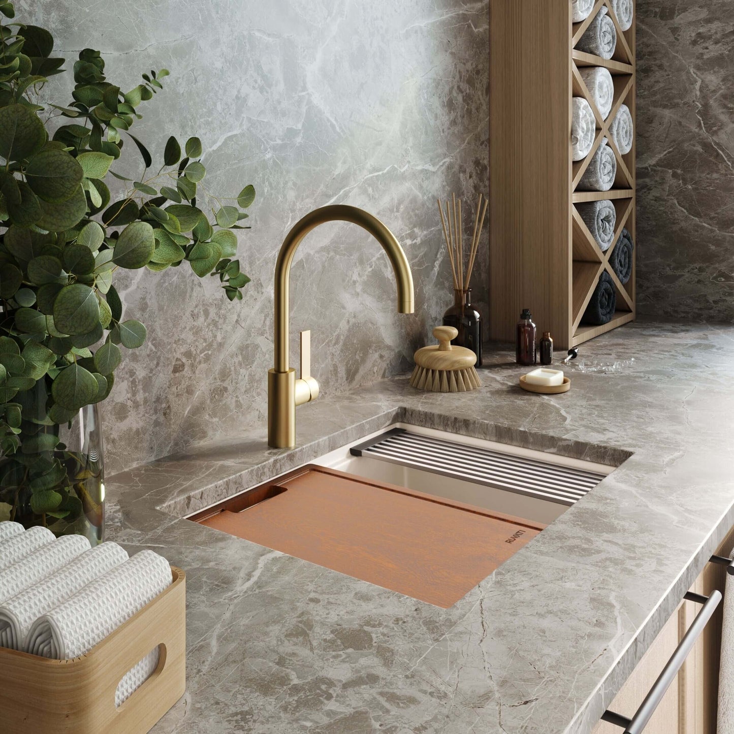 Évier de buanderie sous plan Ruvati epiRock Workstation 25 pouces, blanc chaud - RVG2321WB