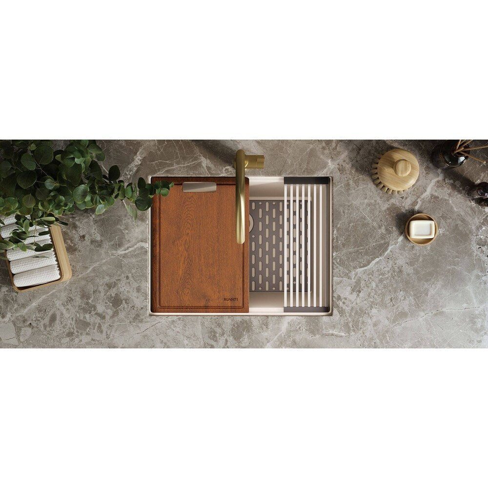 Évier de buanderie sous plan Ruvati epiRock Workstation 25 pouces, blanc chaud - RVG2321WB