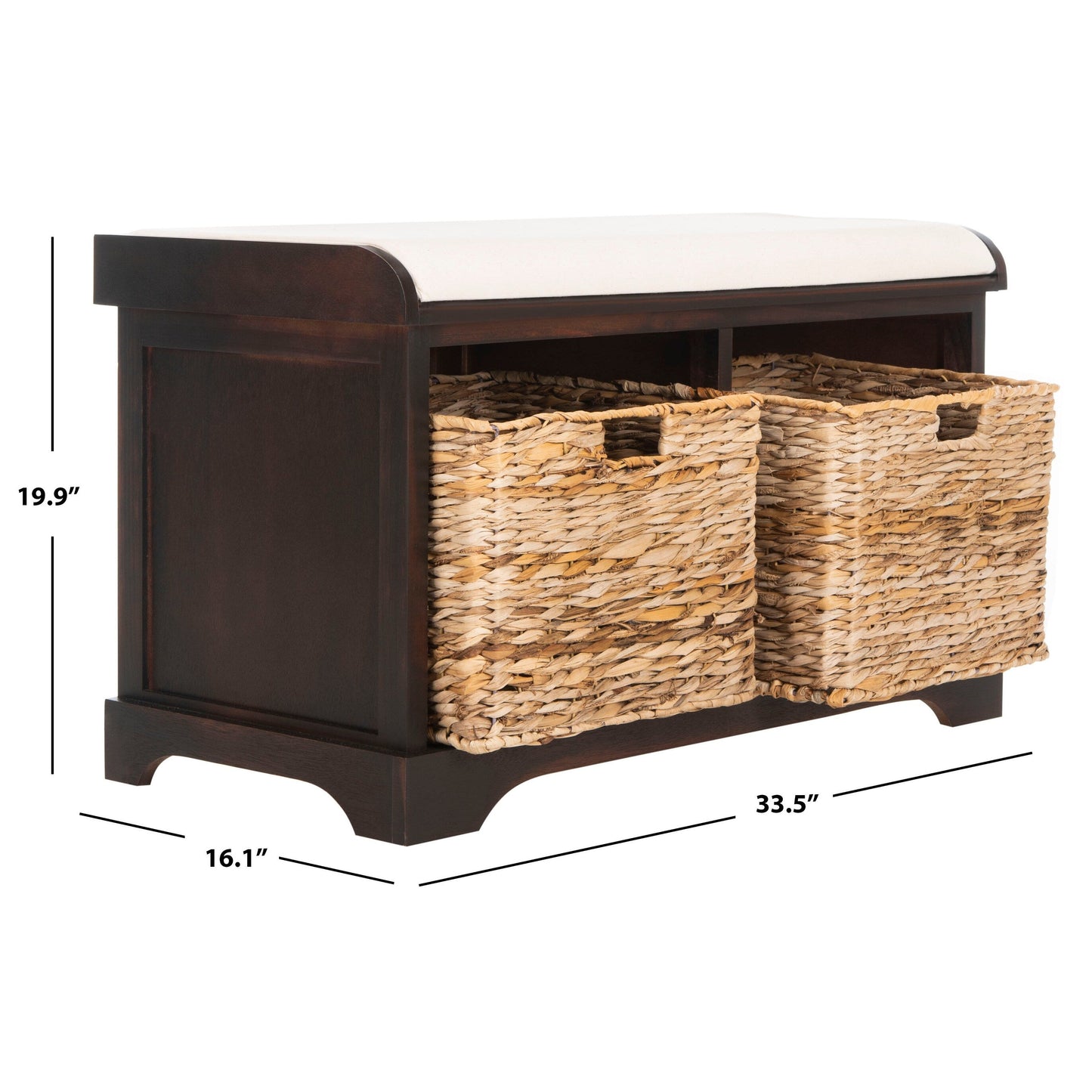 Banc de rangement tressé marron Euphemia de SAFAVIEH - 33,5 x 16,1 x 19,9 - 34 L x 16 P x 20 H