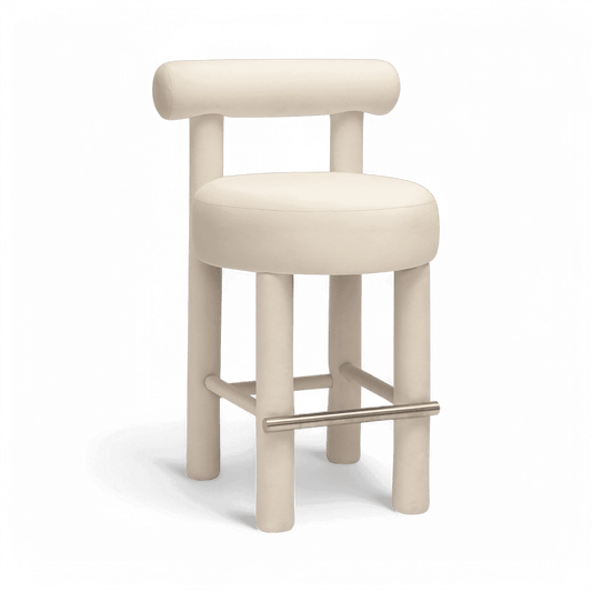 Tabouret de bar Arch en velours blanc cassé