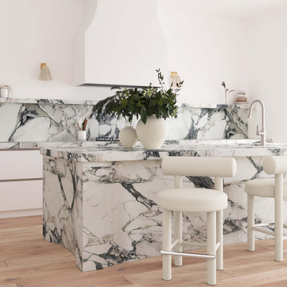 Tabouret de bar Arch en velours blanc cassé