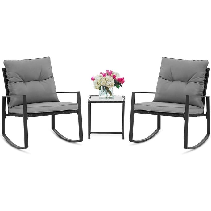 Ensemble bistrot à bascule d'extérieur en métal noir SUNCROWN 3 pièces