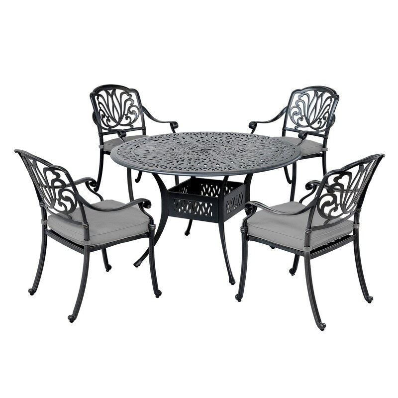 Ensemble de salle à manger rond Saratoga 5 pièces en aluminium avec coussins Sunbrella - Meilleur mobilier d'extérieur