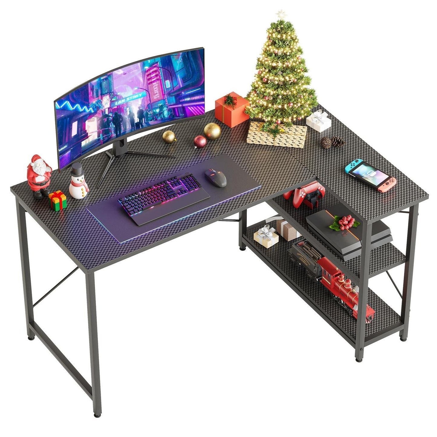 Petit bureau en L avec étagères de rangement Bureau d'ordinateur d'angle