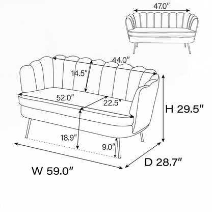 Petit canapé deux places Mini Room avec pieds en métal doré - 2 places