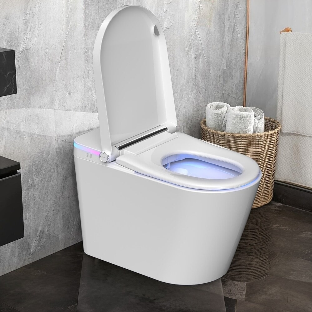 Toilettes intelligentes, bidet monobloc pour salle de bain, toilettes allongées modernes avec eau chaude, double chasse d'eau automatique, fonctionnement par capteur de pied