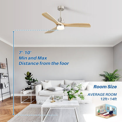 Ventilateur de plafond d'intérieur en bois Sofucor 52 avec télécommande et éclairage intégré en option