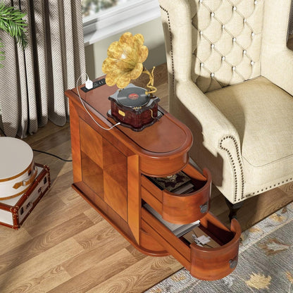 Table d'appoint étroite à deux tiroirs en bois massif