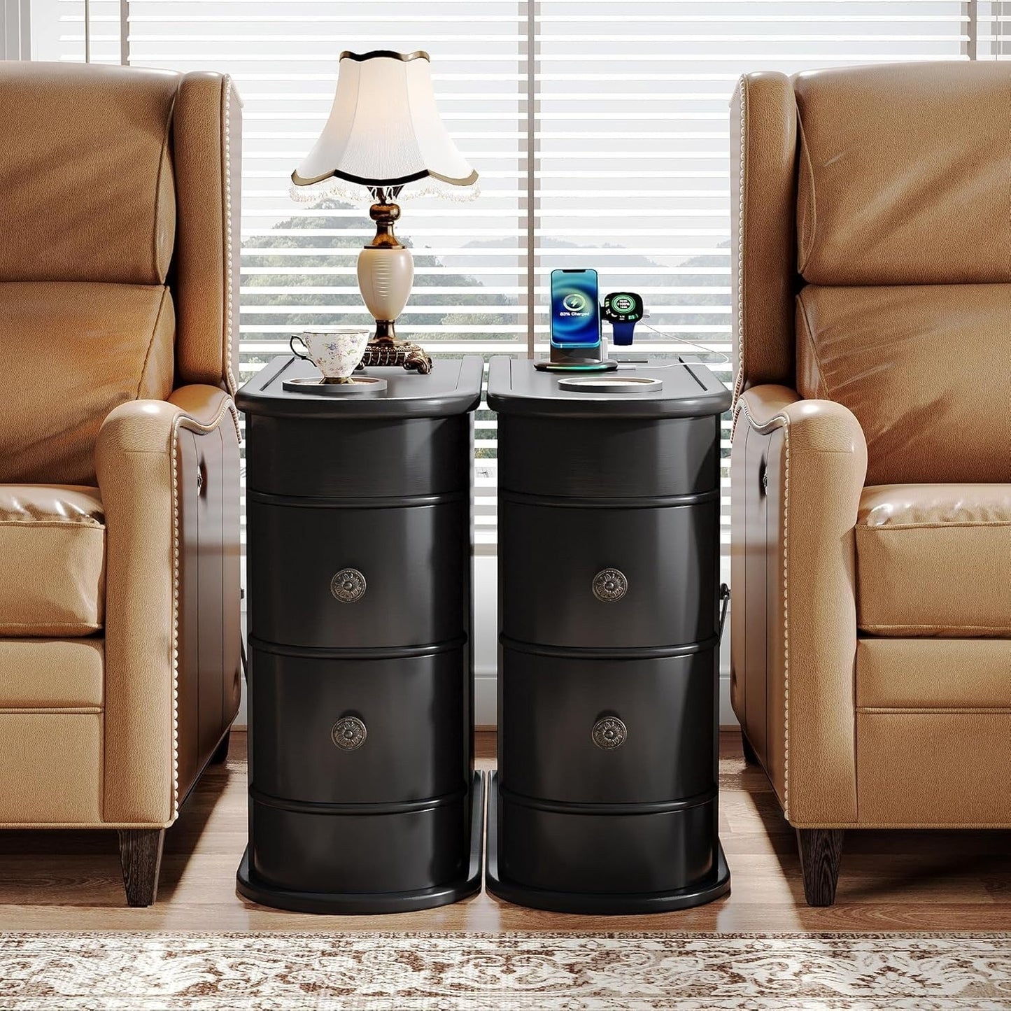 Table d'appoint étroite à deux tiroirs en bois massif