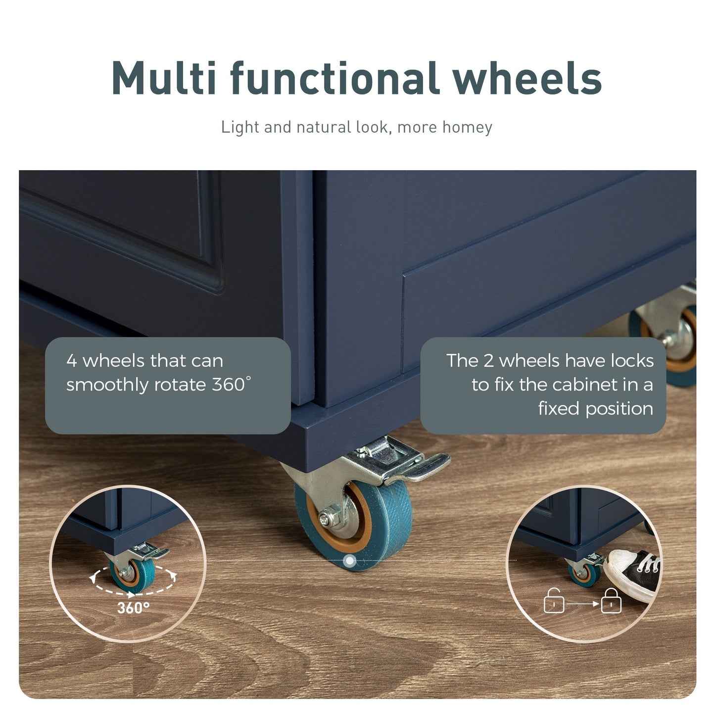 Desserte de cuisine Sophia &amp; William avec abattant et plateau en bois d'hévéa, desserte de cuisine roulante avec grand meuble de rangement