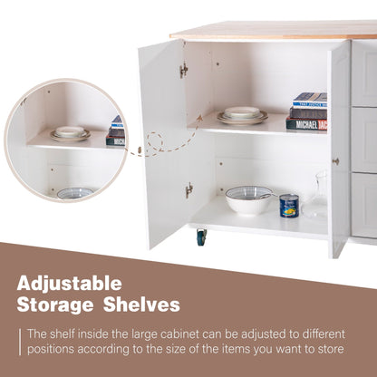 Desserte de cuisine Sophia &amp; William avec abattant et plateau en bois d'hévéa, desserte de cuisine roulante avec grand meuble de rangement