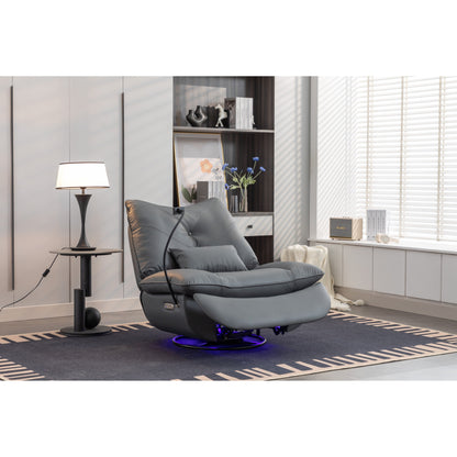 Fauteuil inclinable pivotant et électrique avec haut-parleurs Bluetooth, support de téléphone, ports de chargement USB et Type-C, rangement dissimulé des accoudoirs