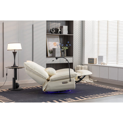 Fauteuil inclinable pivotant et électrique avec haut-parleurs Bluetooth, support de téléphone, ports de chargement USB et Type-C, rangement dissimulé des accoudoirs