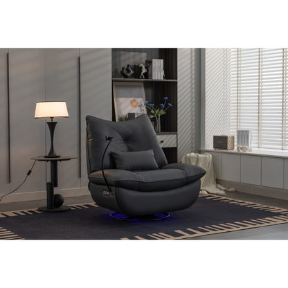 Fauteuil inclinable pivotant et électrique avec haut-parleurs Bluetooth, support de téléphone, ports de chargement USB et Type-C, rangement dissimulé des accoudoirs