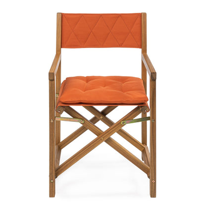 Chaise de réalisateur d'extérieur pliable en bois d'acacia, style Mid-Century, avec dossier matelassé en losanges et coussin, lot de 2 par JONATHAN Y