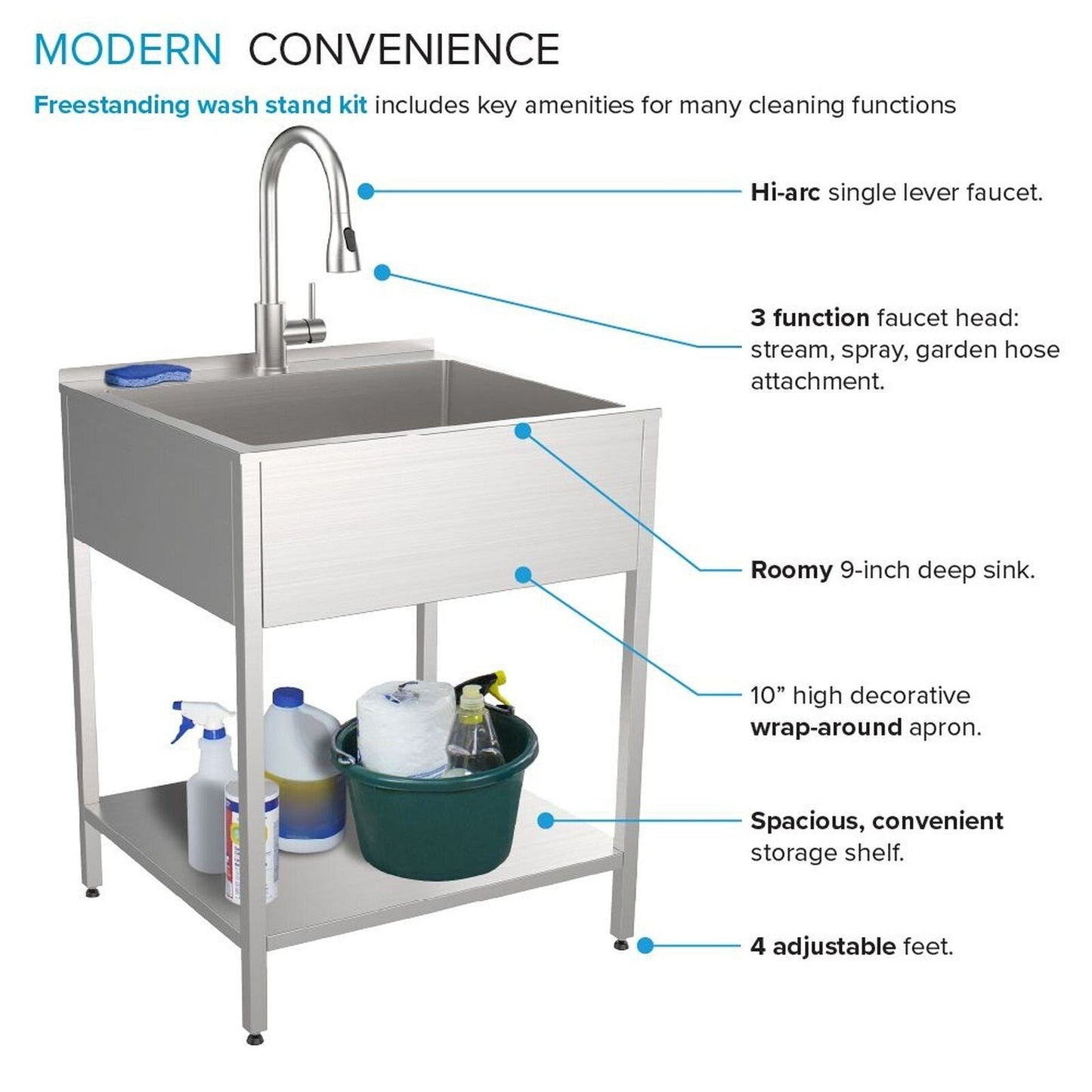 Évier de buanderie et lavabo en acier inoxydable Transolid EWS-2422S de 24 po de largeur x 22 po de profondeur x 35 po de hauteur - 24 po x 22 po