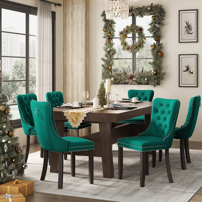 Chaise de salle à manger capitonnée en velours avec pieds en bois massif, lot de 6