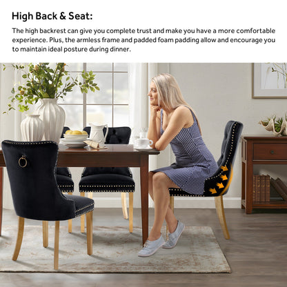 Chaise de salle à manger capitonnée en velours avec pieds en bois massif, lot de 6