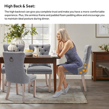 Chaise de salle à manger capitonnée en velours avec pieds en bois massif, lot de 6