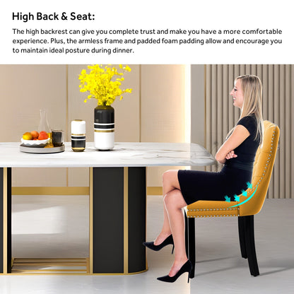 Chaise de salle à manger capitonnée en velours avec pieds en bois massif, lot de 6