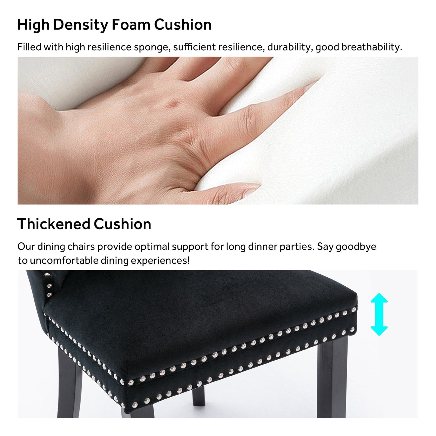 Chaise de salle à manger capitonnée en velours avec pieds en bois massif, lot de 6