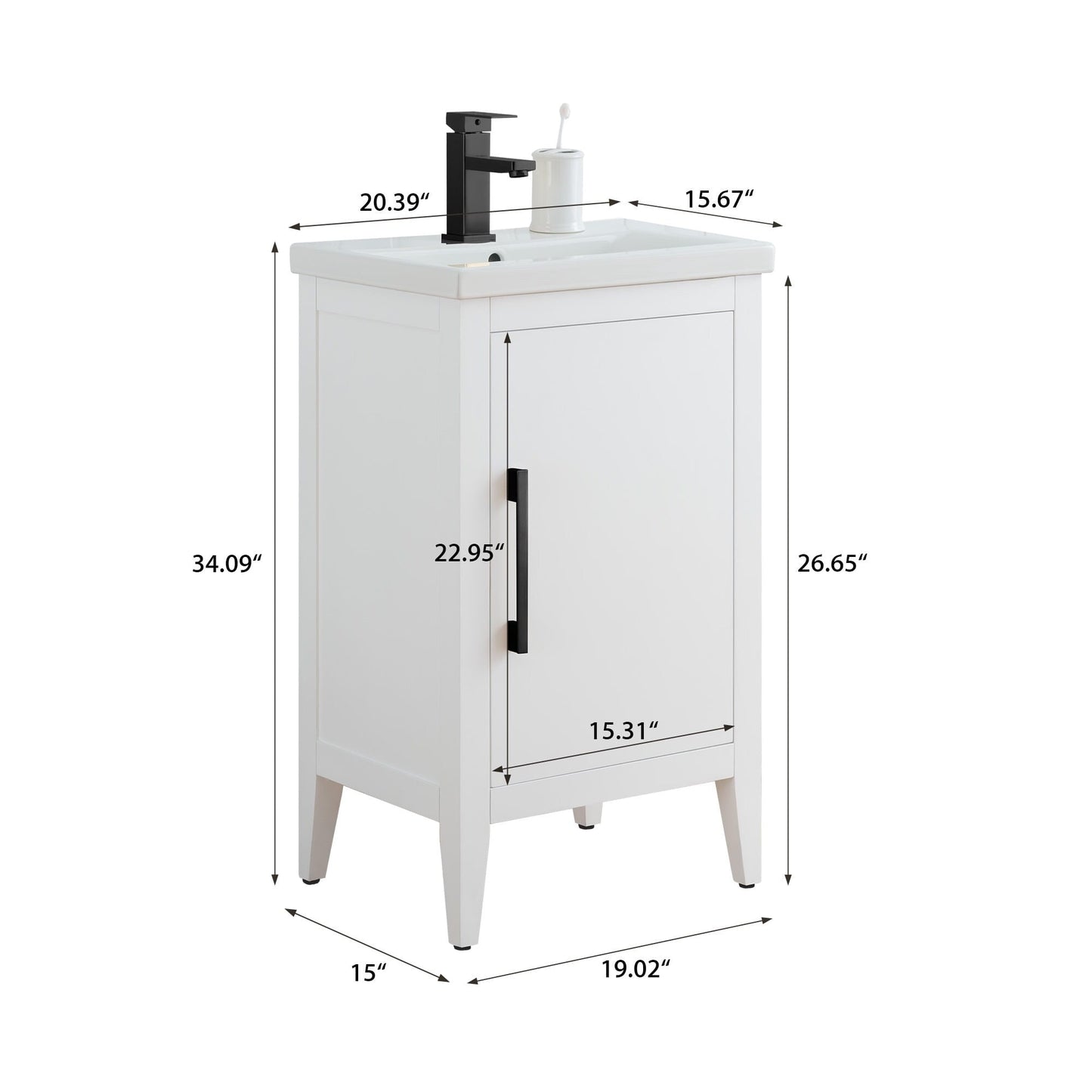 Meuble-lavabo simple Vanity Art 20, 24 ou 30 avec dessus en céramique
