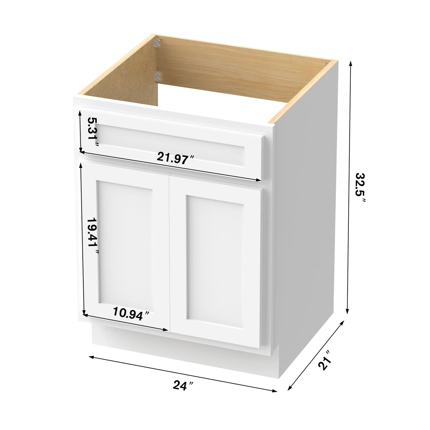 Meuble-lavabo simple en bois massif de 24 pouces de Vanity Art