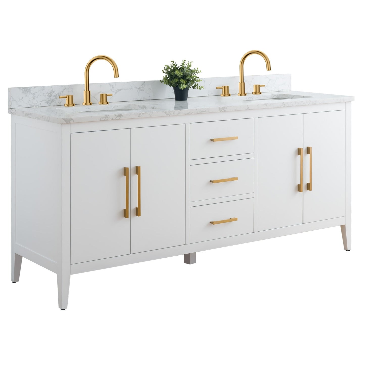 Meuble-lavabo double vasque Vanity Art 72 avec plateau en marbre reconstitué