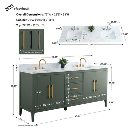 Meuble-lavabo double vasque Vanity Art 72 avec plateau en marbre reconstitué