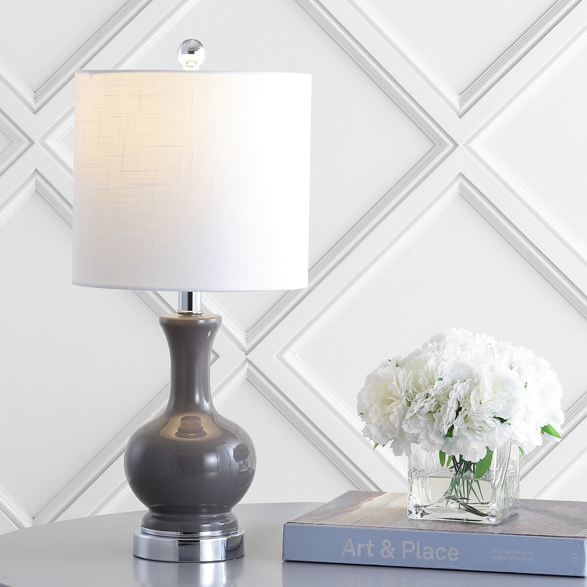 Lampe de table à LED Vermont 22 en verre/métal, blanche (lot de 2) par JONATHAN Y