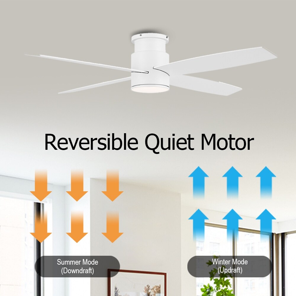 Ventilateur de plafond encastré WINGBO 44/52 pouces avec éclairage et télécommande, 4 pales réversibles