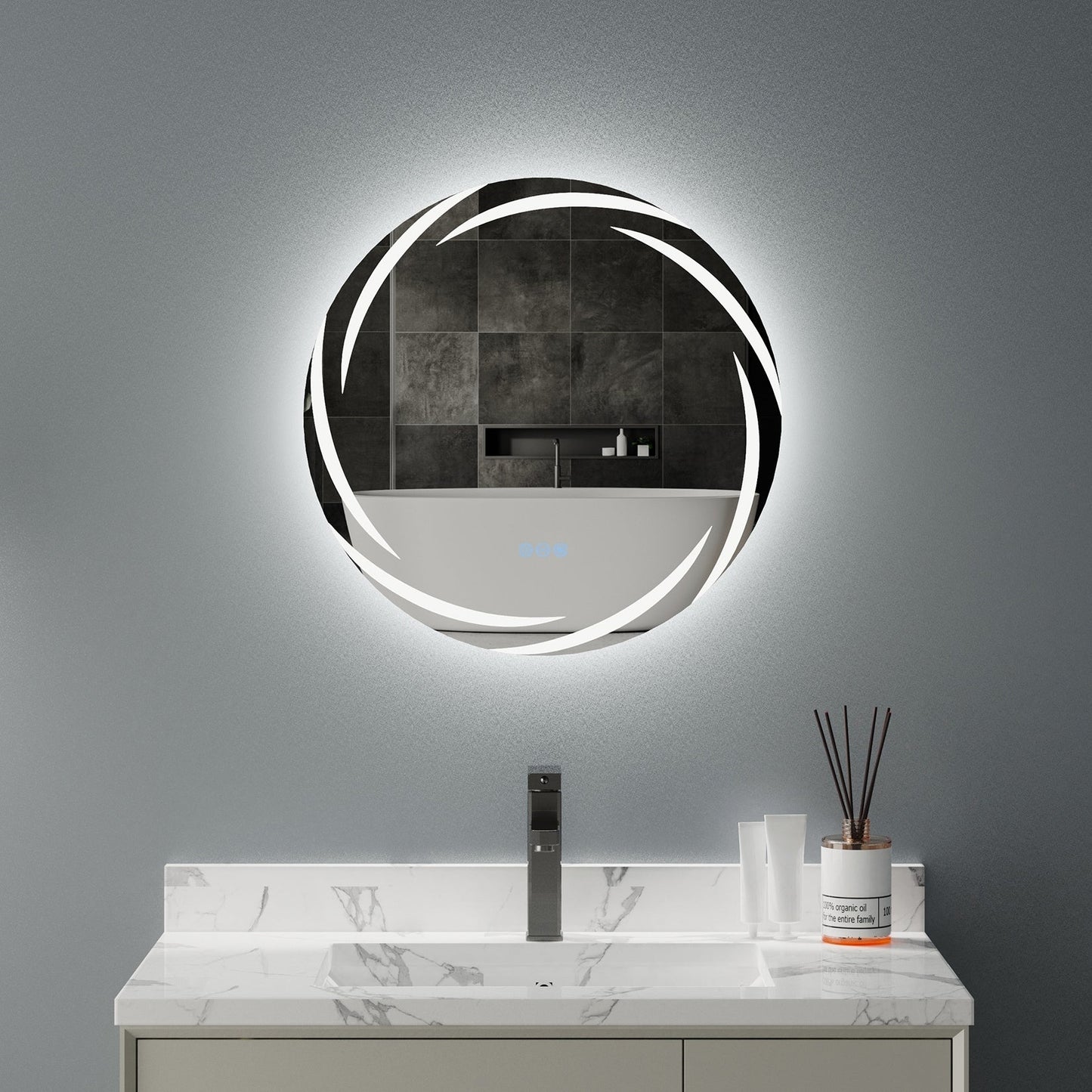 Miroir de salle de bain tactile à LED étanche, antibuée, à intensité variable