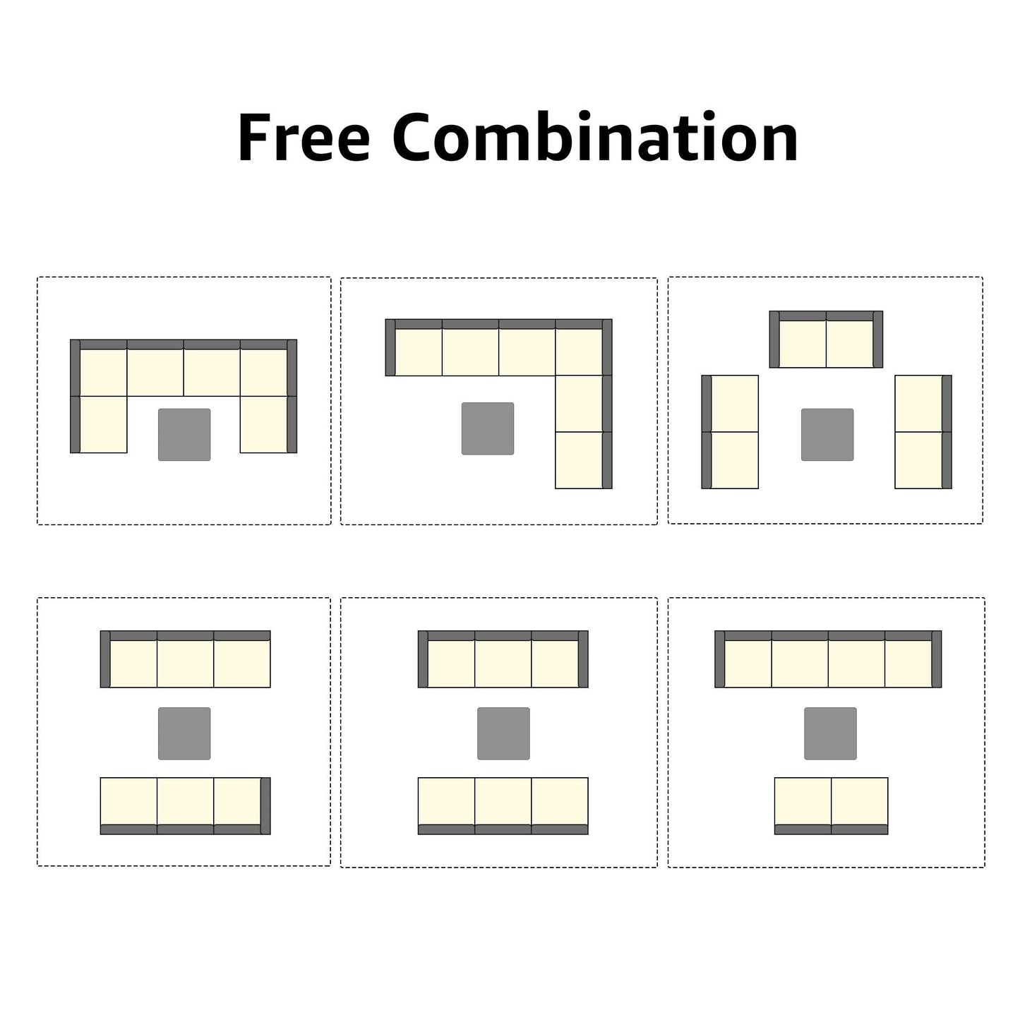Ensemble de canapés d'extérieur sectionnels rembourrés en osier et acier, 7 pièces