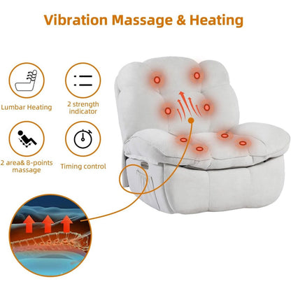 Fauteuil inclinable pivotant électrique XINMICS, fauteuils inclinables à bascule massants avec chauffage, USB, USB-C et poche latérale