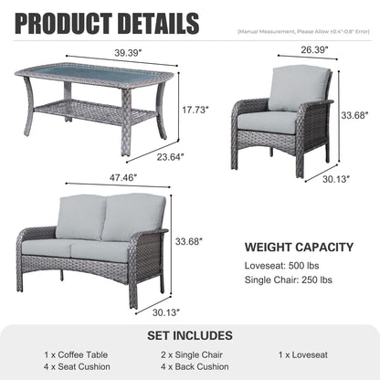 Ensemble de conversation de 4 pièces pour patio extérieur XIZZI avec table